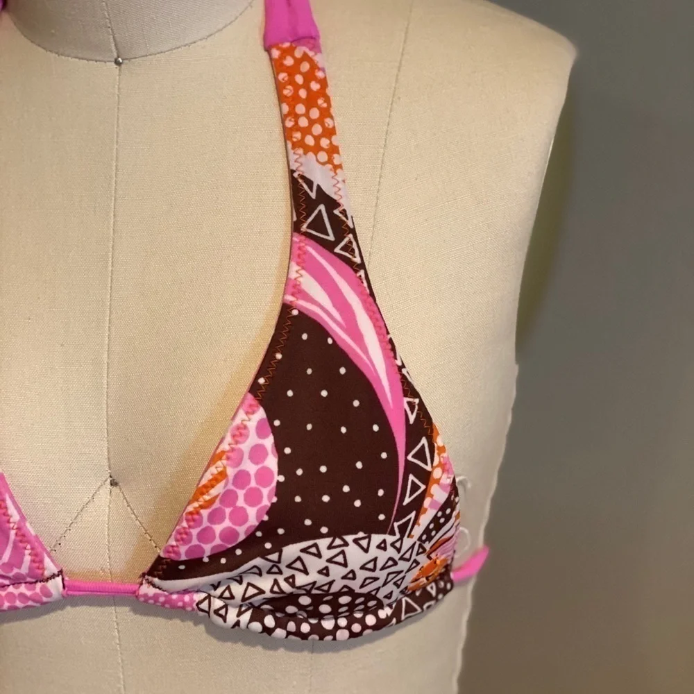 Billabong Reversible Pink/Wht/Brn Triangle Bikini​​​​​​​​​